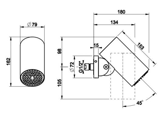 Верхний душ Gessi Spotwater 57263299 черный матовый схема 2