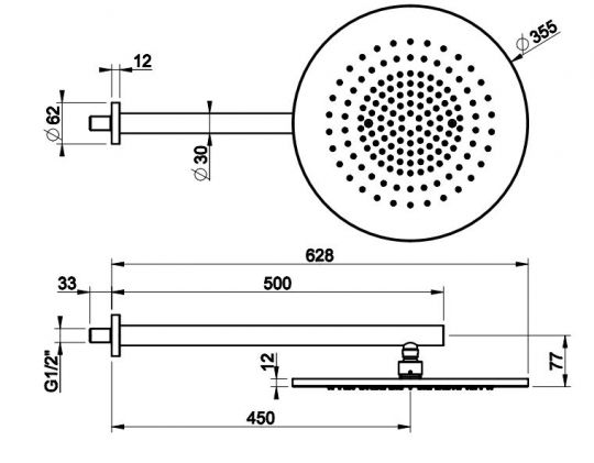 Тропический душ Gessi 316 35,5х35,5 54148726 бронза теплая браш PVD схема 2