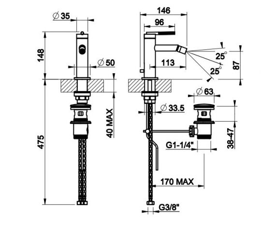 Смеситель для биде Gessi Ingranaggio 63507031 хром схема 2