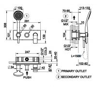 Смеситель для ванны c душем Gessi Rilievo 59140031 хром схема 2