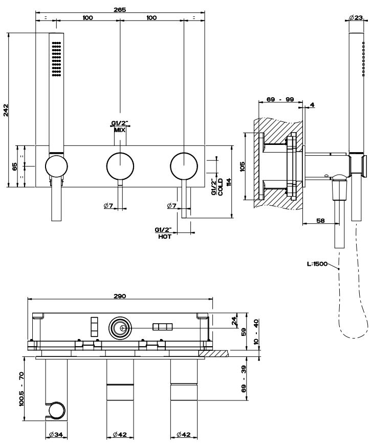 Gessi 316 смеситель для ванны/душа 54038239 сталь браш ФОТО