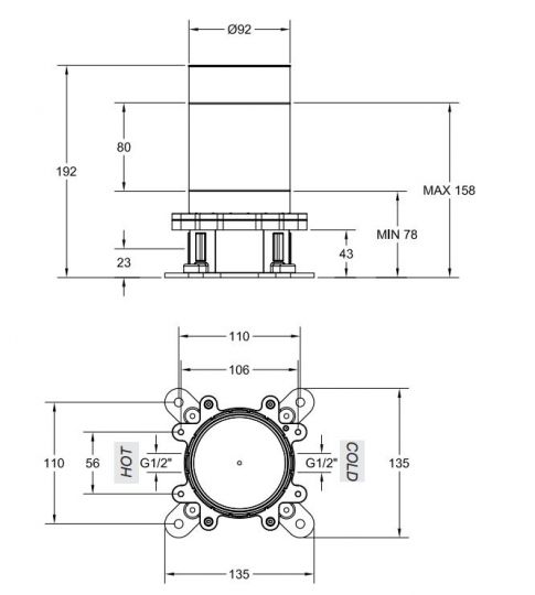 Встраиваемая часть для напольного смесителя Gessi 46189031 медь браш PVD схема 2