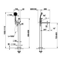 Смеситель напольный для ванны Gessi Emporio Via manzoni с душевой лейкой 24982 схема 2