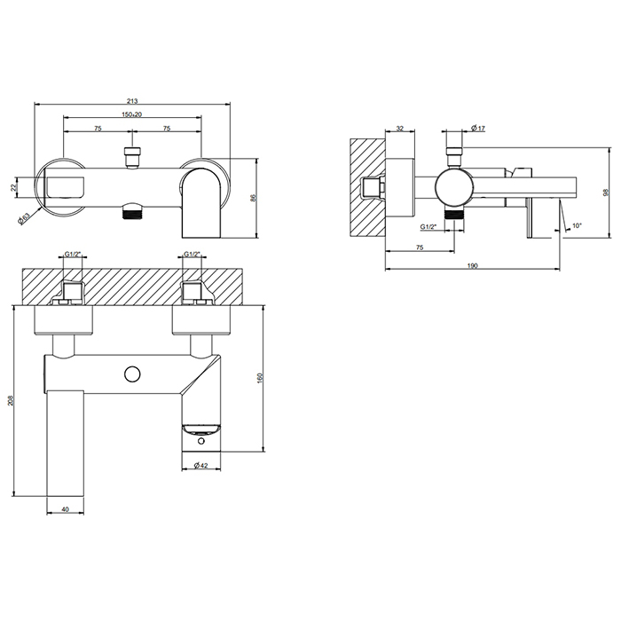Подвесной смеситель для ванны Gessi Emporio Via manzon 38613 ФОТО