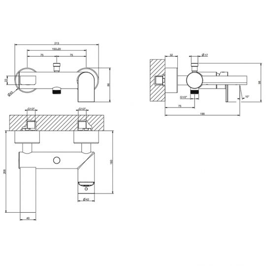 Подвесной смеситель для ванны Gessi Emporio Via manzon 38613 схема 2 Подвесной смеситель для ванны Gessi Emporio Via manzon 38613 схема 2