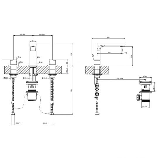 Смеситель для раковины Gessi Emporio Via manzoni на 3 отверстия 38612 схема 2