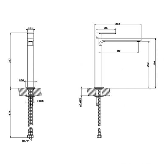 Смеситель для раковины Gessi Emporio Via manzoni с 1 отверстием 38609 высокий схема 2