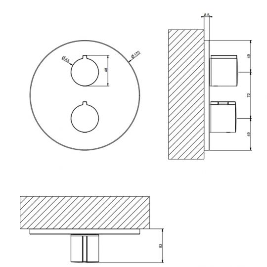 Термостат в душ Gessi Emporio Via tortona на 2 позиции 38777 цвет finox brushed хром черный матовый схема 2