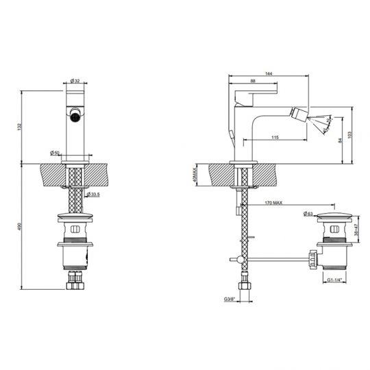 Смеситель Gessi Emporio Via manzoni 38607 с 1 отверстием и донным клапаном схема 2