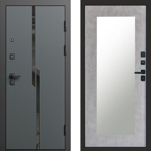 Входная дверь Termo-door Прайм Графит - Зеркало триумф Бетон светлый