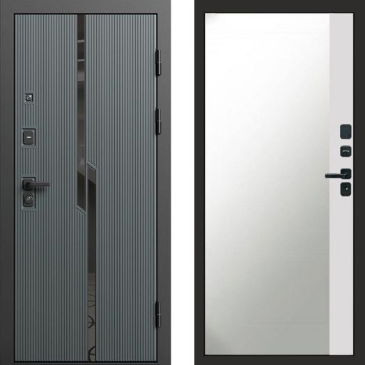 Входная дверь Termo-door Прайм Графит - Широкое Зеркало Фацет Белый софт