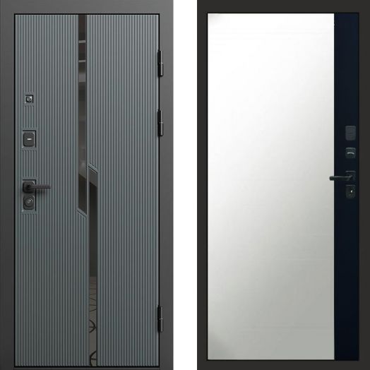 Входная дверь Termo-door Прайм Графит - Широкое Зеркало Фацет Черный кварц