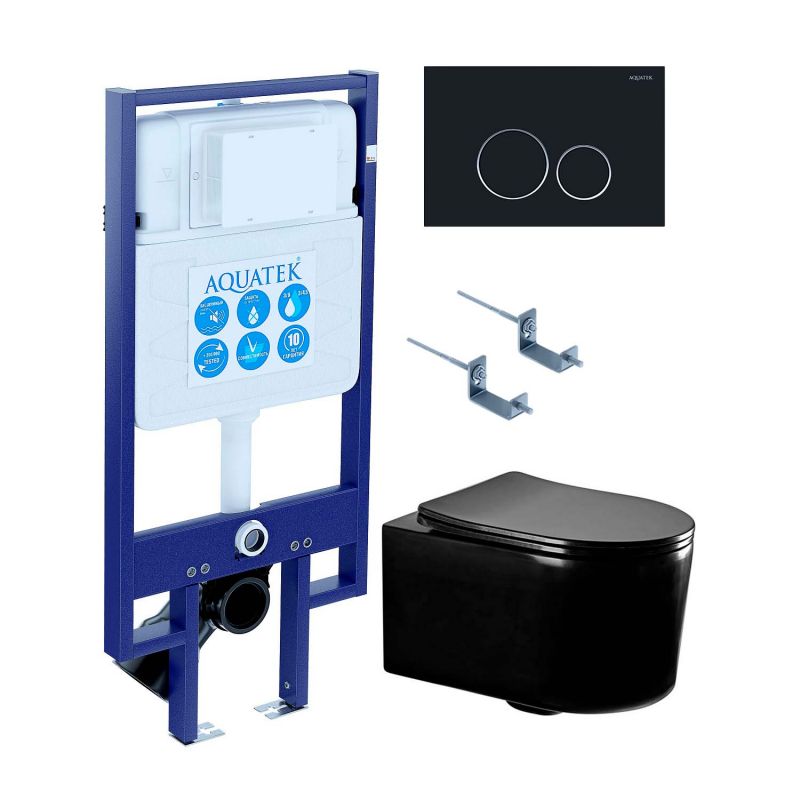 Комплект инсталляции с унитазом Set AQUATEK МИЯ-MB-020 4в1, цвет клавиши черный матовый