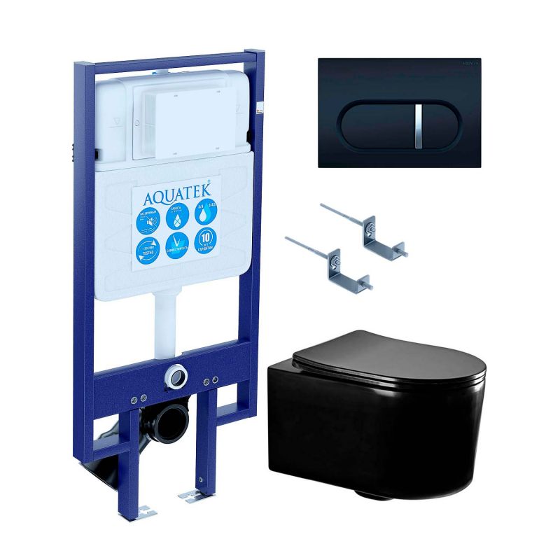 Комплект инсталляции с унитазом Set AQUATEK МИЯ-MB-045 4в1, цвет клавиши черный