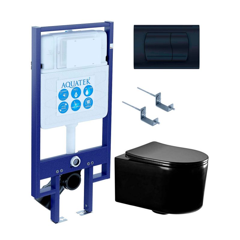 Комплект инсталляции с унитазом Set AQUATEK МИЯ-MB-049 4в1, цвет клавиши черный