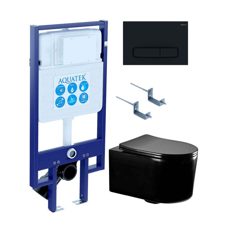 Комплект инсталляции с унитазом Set AQUATEK МИЯ-MB-025 4в1, цвет клавиши черный матовый