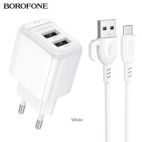 БП сет.2USB+каб.Type-C BOROFONE BAS41A, 2.1A, бел.