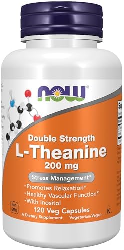NOW L-Teanine 200mg,  теанин + инозитол, 60 капсул