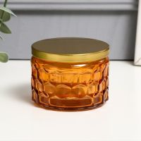 Банка для свечей стеклянная с крышкой «Соты» оранжевая 5?7?7 см, МИКС