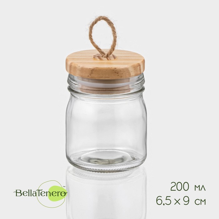 Банка стеклянная для хранения сыпучих продуктов BellaTenero «Эко», 200 мл, 6,5?9 см, с бамбуковой крышкой