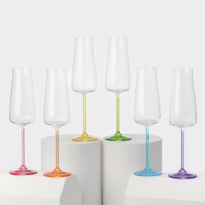 Бокалы для шампанского RAINBOW FRESH, 210 мл, стекло, декор, набор 6 шт., стекло, прозрачные