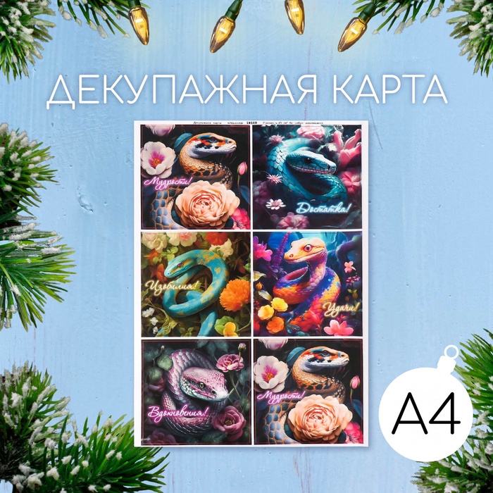 Декупажная карта «Змеи. Пожелания», формат А4, плотность 45 г/м?