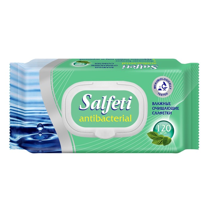 Влажные салфетки Salfeti antibac антибактериальные, с клапаном, 120 шт.