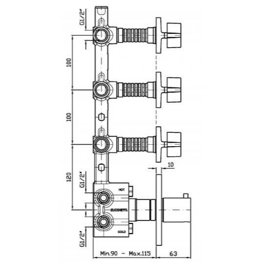 Встраиваемая часть смесителя Zucchetti для ванны и душа R97822 схема 2