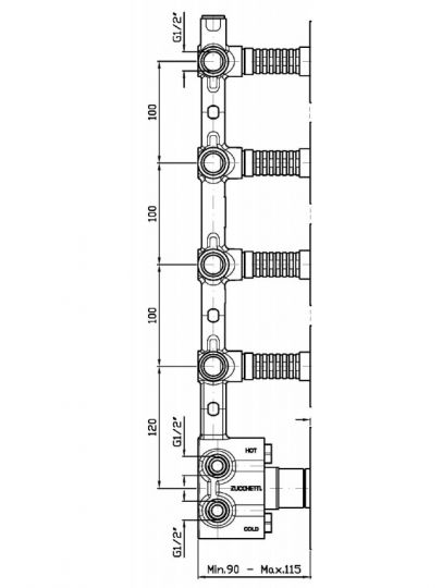 Встраиваемая часть смесителя Zucchetti для ванны и душа R97823 схема 2