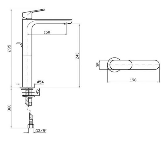 Высокий смеситель для раковины Zucchetti Nikko ZKK701/ZKK702 схема 4