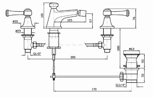 Смеситель Zucchetti Agor Classic для биде ZAL370 схема 2