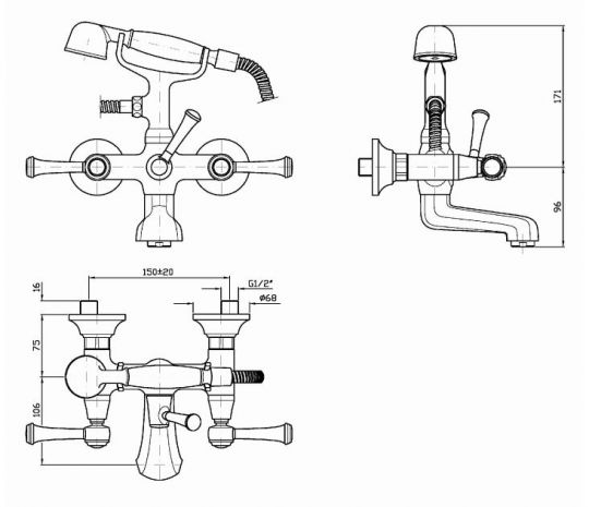 Смеситель Zucchetti Agor Classic для ванны и душа ZAL254 схема 2
