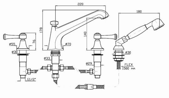 Смеситель Zucchetti Agor Classic для ванны и душа ZAL486 схема 2