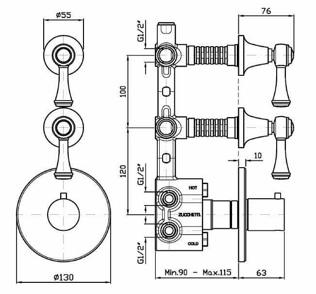Смеситель Zucchetti Agor Classic для ванны и душа ZAL660