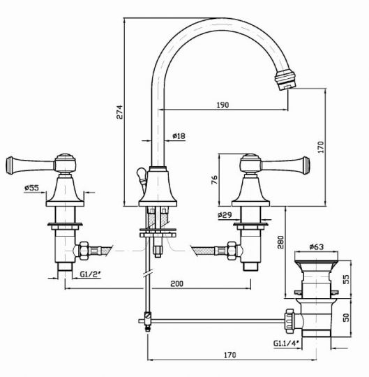 Смеситель Zucchetti Agor Classic для раковины ZAM406 схема 2