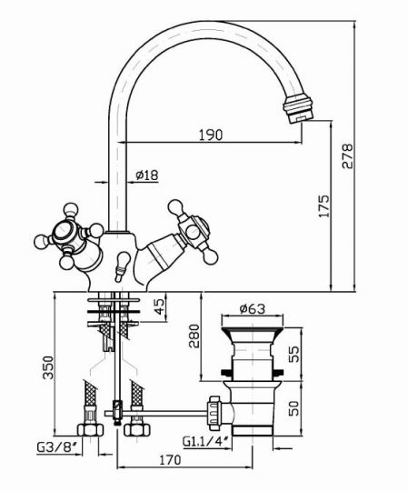 Смеситель Zucchetti Agor для раковины ZAG262 схема 2