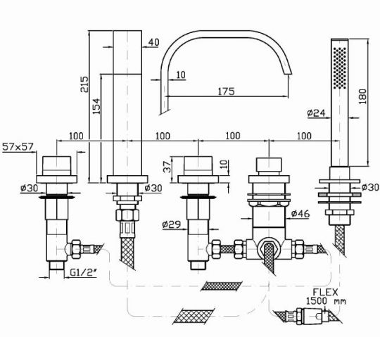 Смеситель Zucchetti Aguablu для ванны и душа ZA5470 схема 2