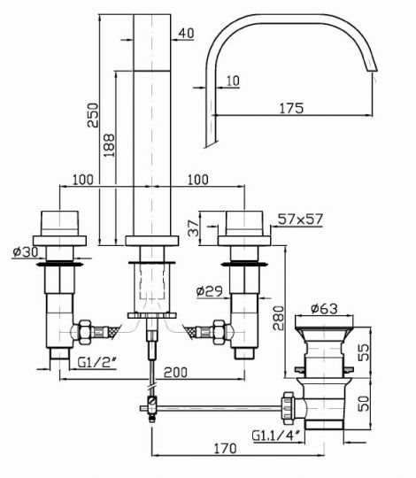Смеситель Zucchetti Aguablu для раковины ZA5416 схема 2