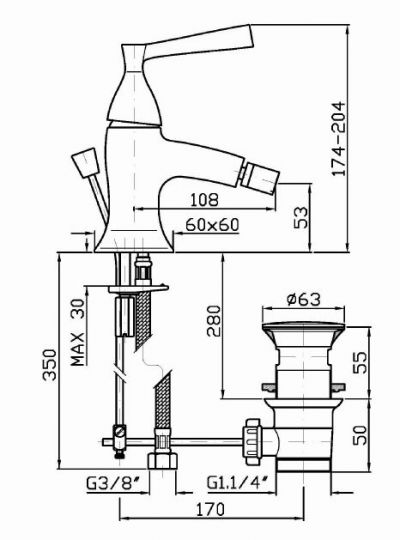 Смеситель Zucchetti Bellagio для биде ZP3343 схема 2