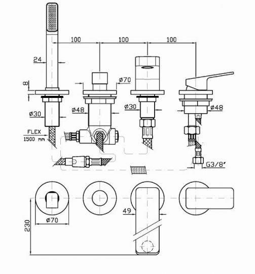 Смеситель Zucchetti Jingle для ванны и душа ZIN450 схема 2