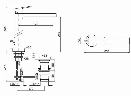 Смеситель Zucchetti Jingle для раковины ZIN691 схема 2