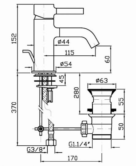 Смеситель Zucchetti Pan для раковины ZP6211 схема 2