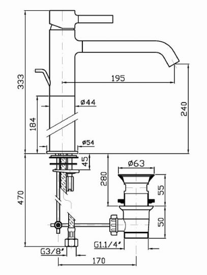 Смеситель Zucchetti Pan для раковины ZP6218 схема 2