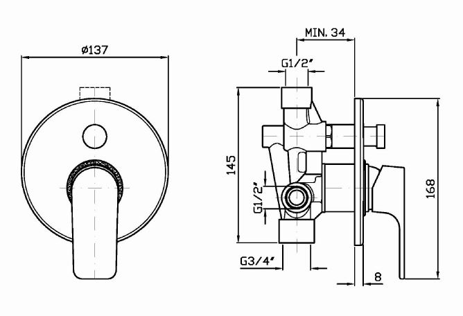 Смеситель Zucchetti Wind для ванны и душа ZWN134