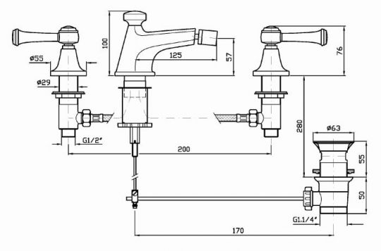 Смеситель для биде с керамическими ручками Zucchetti Agor Classic ZAM370 схема 2