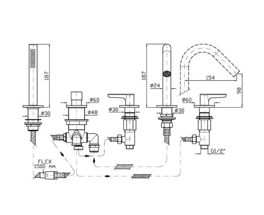 Смеситель для ванны Zucchetti Medameda ZMM5510 схема 2