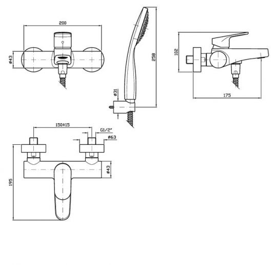 Смеситель для ванны Zucchetti Nikko ZKK108 с ручным душем схема 2