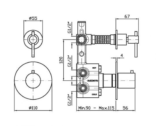 Смеситель для душа Zucchetti Helm ZHL659.X схема 2 Смеситель для душа Zucchetti Helm ZHL659.X схема 2