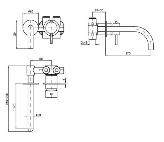 Смеситель для раковины Zucchetti Helm ZHE720.X схема 2 Смеситель для раковины Zucchetti Helm ZHE720.X схема 2