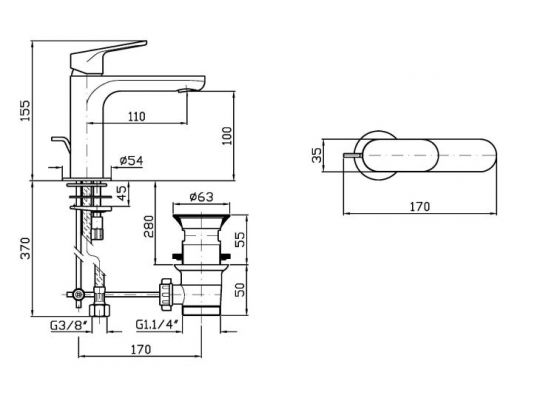 Смеситель для раковины Zucchetti Nikko ZKK697/ZKK698 схема 2 Смеситель для раковины Zucchetti Nikko ZKK697/ZKK698 схема 2